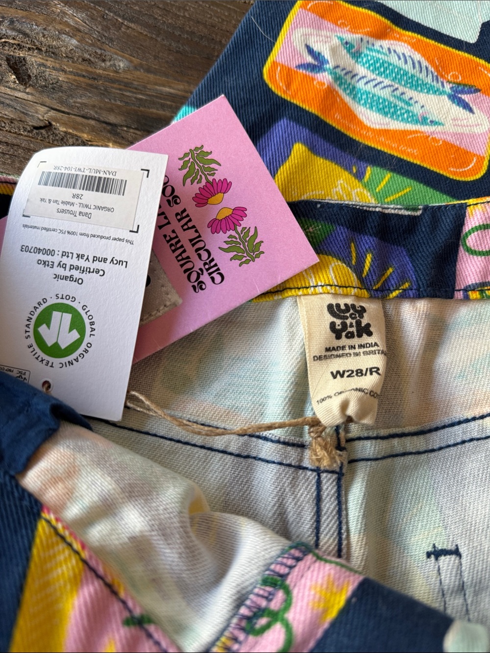 Lucy & Yak Navy Straight Leg Jeans with Colorful Grocery Print - Picture 7 of 12